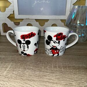 Disney Mickey Mouse Ceramic Mugs - White, Black & Red Set of 2
